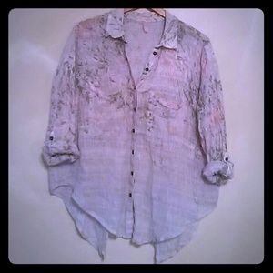 FREE PEOPLE Beachy Linen Button Down Sz M